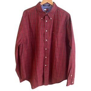 Tommy Hilfiger Red Check Long Sleeve Button‎ Down Shirt Made In USA XL